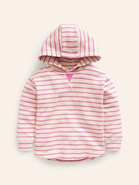 Mini Boden Oatmeal Marl/Pink Striped Hooded Pullover